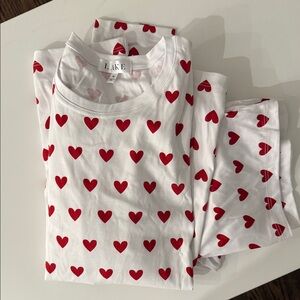 LAKE Women's White Pajama Set with Red Heart Print